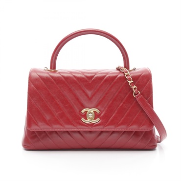 CHANEL Coco Handle 29 V Stitch Shoulder Handbag A92991 leather Red Used GHW CC