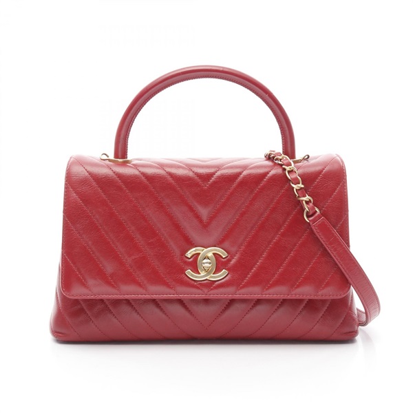 CHANEL Coco Handle 29 V Stitch Shoulder Handbag A92991 leather Red Used GHW CC
