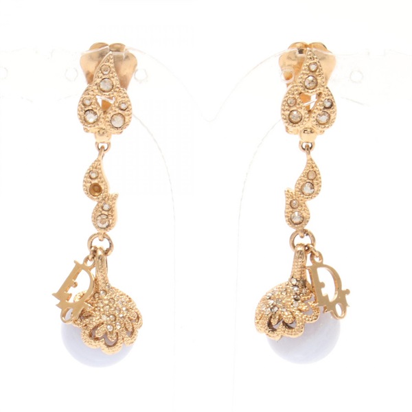 Christian Dior clip Earrings Gold Plated Colored stone Blue Used