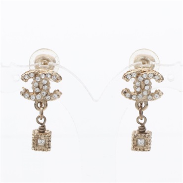 CHANEL COCO Mark Earring Gold Plated Rhinestone Used CC women