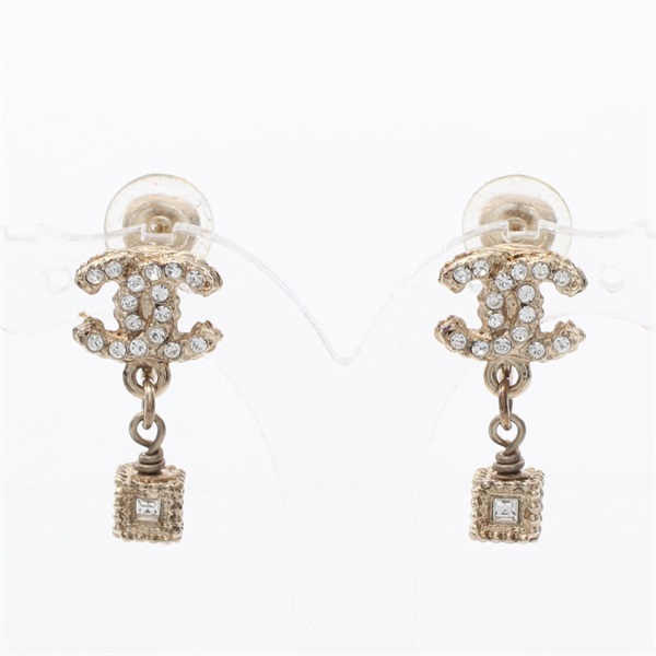 CHANEL COCO Mark Earring Gold Plated Rhinestone Used CC women