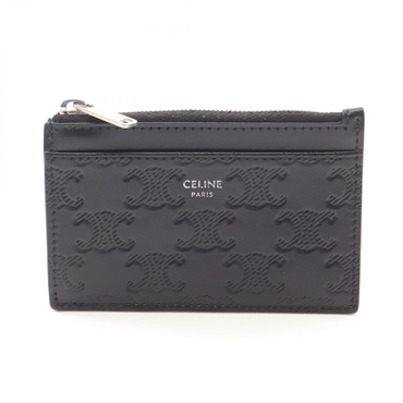 CELINE Triomphe Card Case holder 10F993FQD leather Black Used