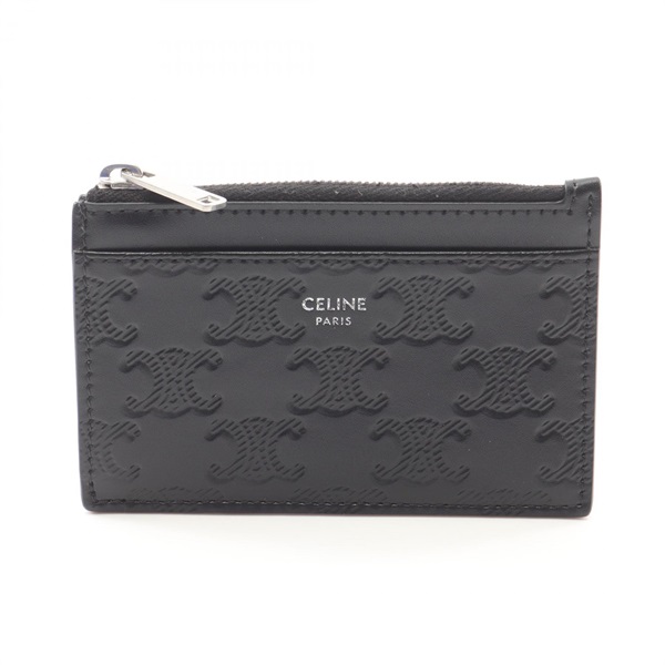 CELINE Triomphe Card Case holder 10F993FQD leather Black Used