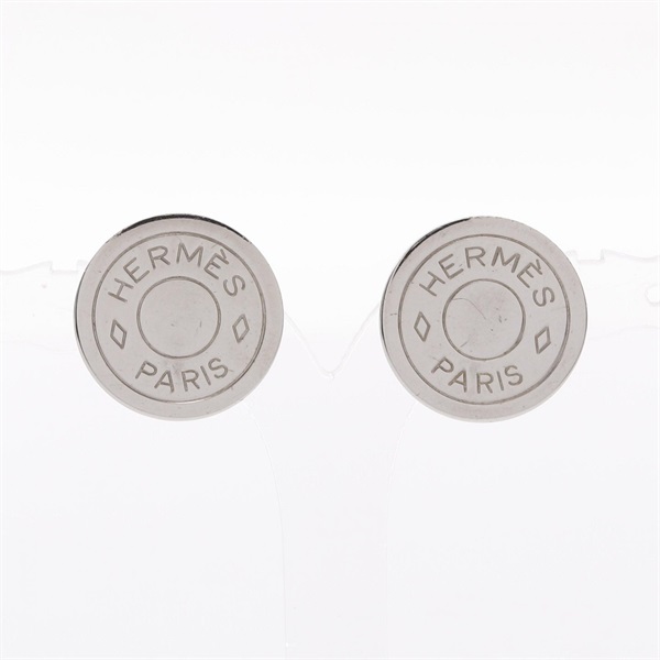 HERMES Sellier round clip Earring Stainless Steel Used
