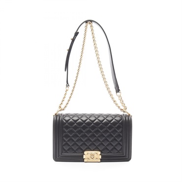 CHANEL Boy chanel Chain Shoulder Bag A67086 Lamb sheep leather Black Used GHW CC
