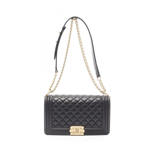 CHANEL Boy chanel Chain Shoulder Bag A67086 Lamb sheep leather Black Used GHW CC