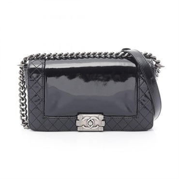 CHANEL Boy chanel Crossbody Chain Shoulder Bag Patent leather Black SHW Used