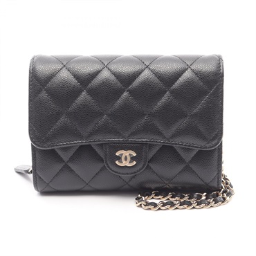 CHANEL Matelasse Chain Shoulder Bag wallet AP3548 Calfskin Black Women GHW COCO