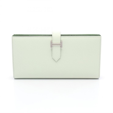 HERMES Bearn Soufflet Bifold purse wallet W Epsom Vert Fizz Yucca Used SHW