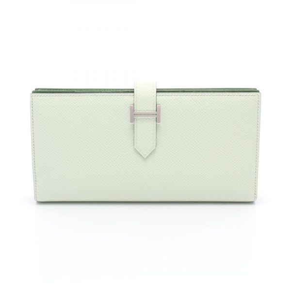 HERMES Bearn Soufflet Bifold purse wallet W Epsom Vert Fizz Yucca Used SHW