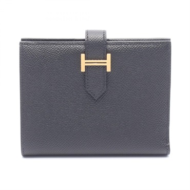 HERMES BEARN Compact Bi-fold wallet purse W Epsom leather Black Used GHW