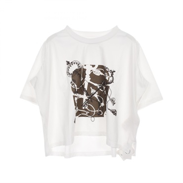 HERMES T-shirt Tops 5E4624DA cotton White Brown White Used Women size 34