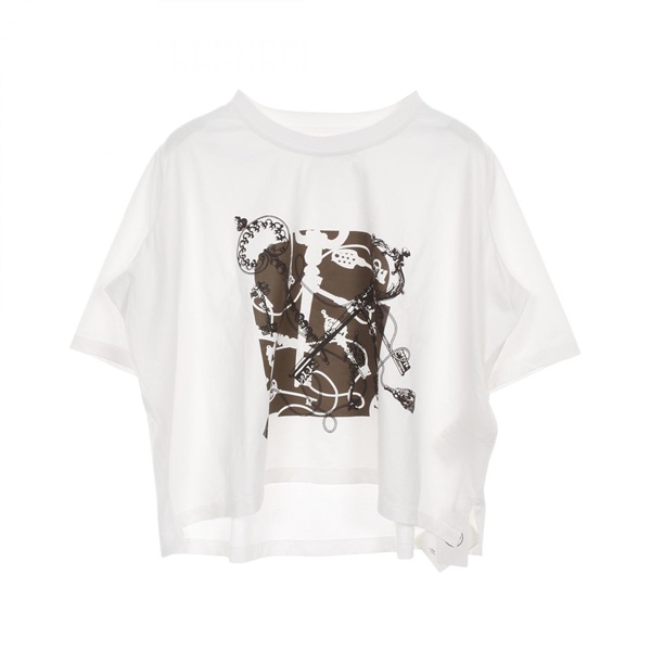 HERMES T-shirt Tops 5E4624DA cotton White Brown White Used Women size 34