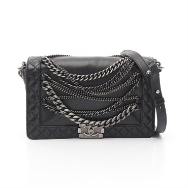 CHANEL Boy chanel Shoulder Bag leather Black Used Women CC Coco