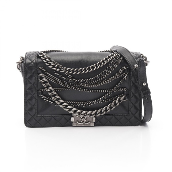 CHANEL Boy chanel Shoulder Bag leather Black Used Women CC Coco
