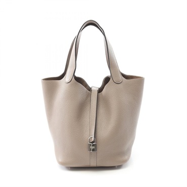 HERMES Picotin Lock MM Hand tote bag D Taurillon Clemence leather gray brown SHW