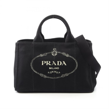 PRADA CANAPA Tote Shoulder crossbody Bag 1BF642 canvas Black Used Women logo
