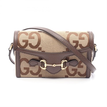 GUCCI Horsebit 1955 Crossbody Shoulder Bag 699296 Jumbo GG Canvas Leather Beige