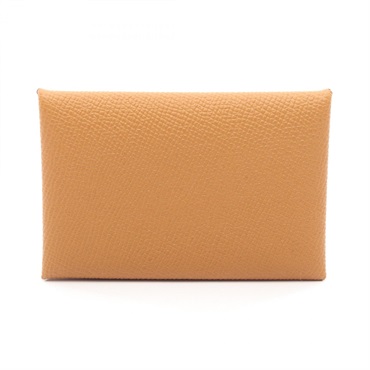 HERMES Calvi coin purse card holder Y Epsom leather Brown Sesame Used Women SHW