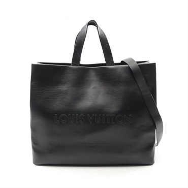 LOUIS VUITTON Shopper Tote MM Handbag M13979 leather Black Noir Used mens LV