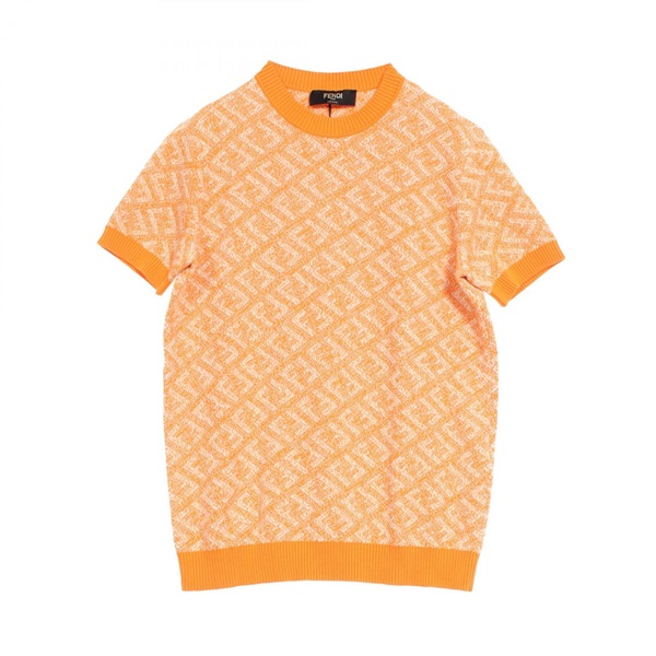 FENDI FF Logo Short Sleeve Knit Top FZX051 Cotton Orange Beige #44 Used Mens