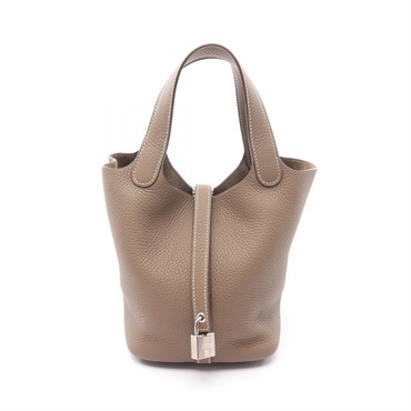 HERMES Picotin Lock PM Tote Handbag Y Clemence leather Etoupe Grey Used SHW