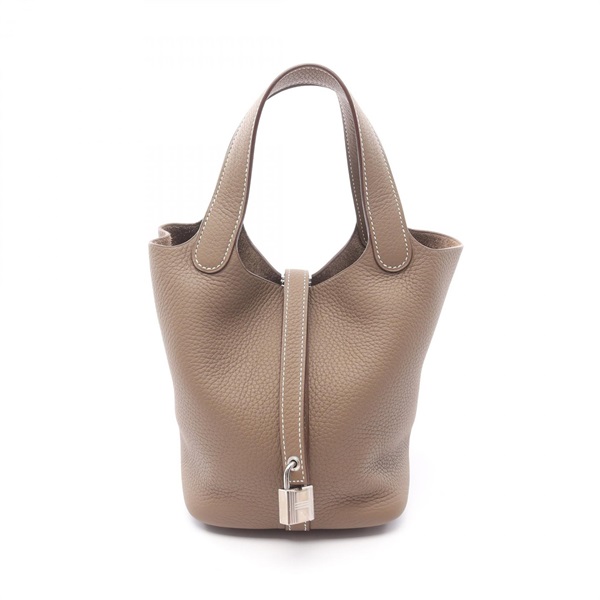 HERMES Picotin Lock PM Tote Handbag Y Clemence leather Etoupe Grey Used SHW