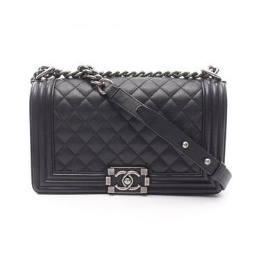 CHANEL Boy chanel Chain Shoulder Bag A67086 leather Black Used Women COCO CC