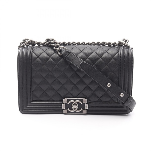 CHANEL Boy chanel Chain Shoulder Bag A67086 leather Black Used Women COCO CC