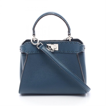 FENDI Mini PeeKaboo Crossbody Shoulder Handbag 8BN244 Leather Blue Used Women