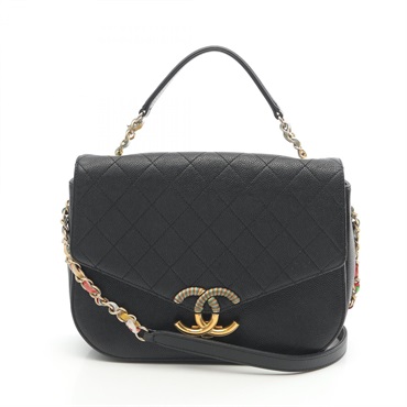 CHANEL Matelasse Crossbody Chain Shoulder Bag A93660 Calfskin Black GHW Used