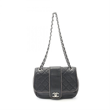CHANEL Matelasse Chain Shoulder Bag Lambskin sheep leather Black Used Women SHW