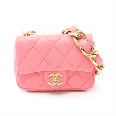 CHANEL Matelasse Chain Shoulder Bag AS3213 Lamb sheep leather Pink Used GHW