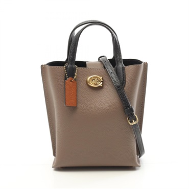COACH Willow Tote 16 Crossbody Shoulder Handbag CR676 Leather Brown Black Used