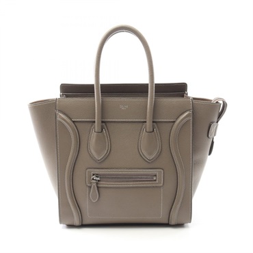 CELINE Luggage Micro Shopper Tote Handbag 189793 Leather Beige Used Women