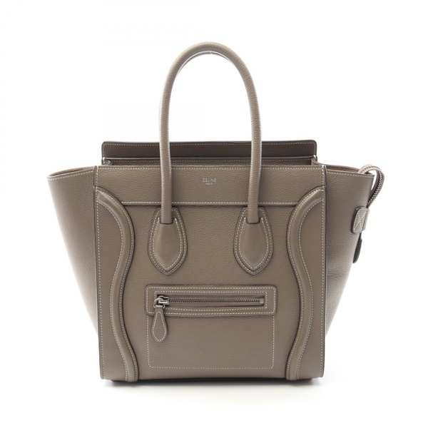 CELINE Luggage Micro Shopper Tote Handbag 189793 Leather Beige Used Women