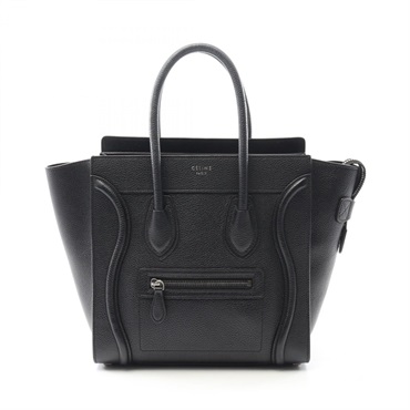 CELINE Luggage Micro Shopper Handbag 189793 Leather Black Used Women