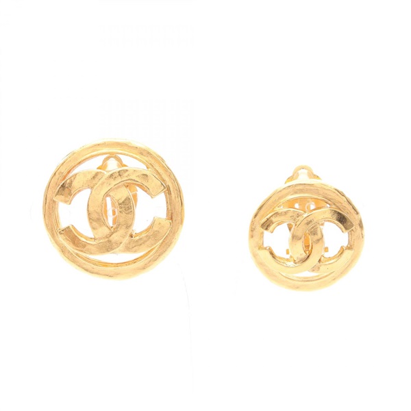 CHANEL CC Logo Asymmetrical Clip-on Earrings Gold Plated Used