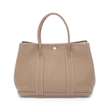 HERMES Garden party PM Tote Bag Negonda leather Brown Etoupe Grey Used N SHW
