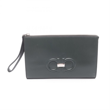 Salvatore Ferragamo Gancini Business Clutch bag leather Green Used mens