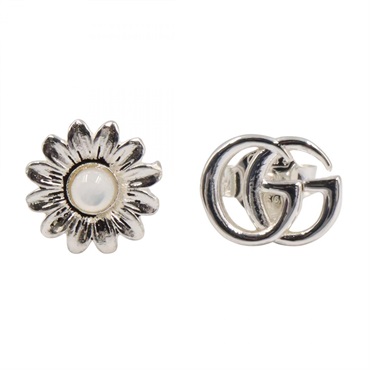 GUCCI Double G Stud Pierced Earrings boucle doreilles Silver925 Mother of pearl