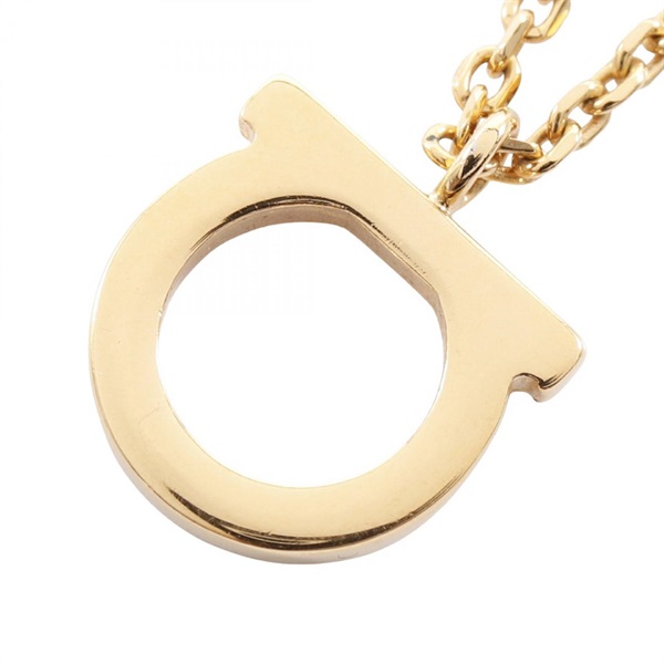 Salvatore Ferragamo Gancini Necklace Pendant Gold Plated Used Women