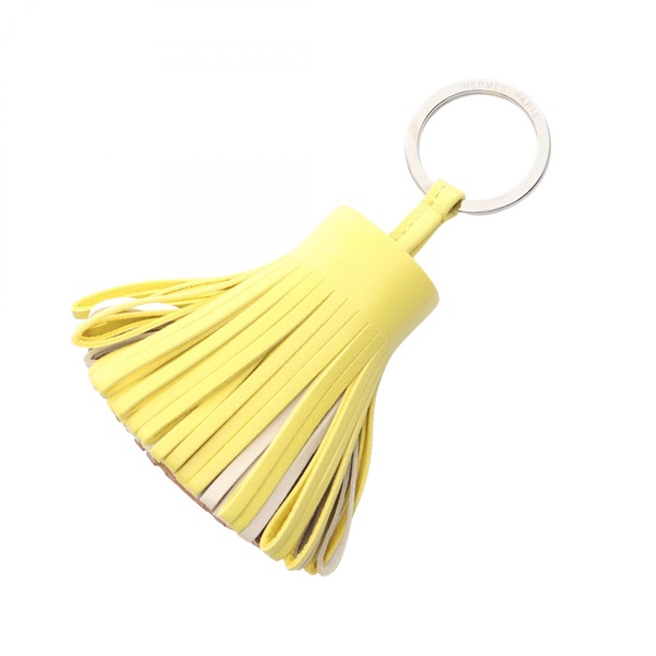 HERMES Carmen Tricolor Key ring bag charm Agneau milo leather Lime Craie Chai