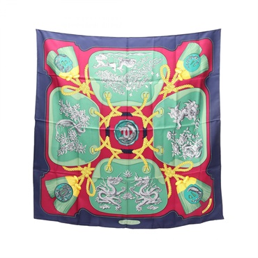 HERMES Carre90 TSUBAS Scarf silk Purple Green Multicolor Used Women