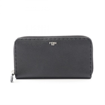 FENDI Selleria Around zip long wallet purse leather Black Used unisex