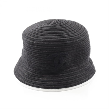CHANEL COCO Mark hats bonnet 62cm Fabric Black White Used Women