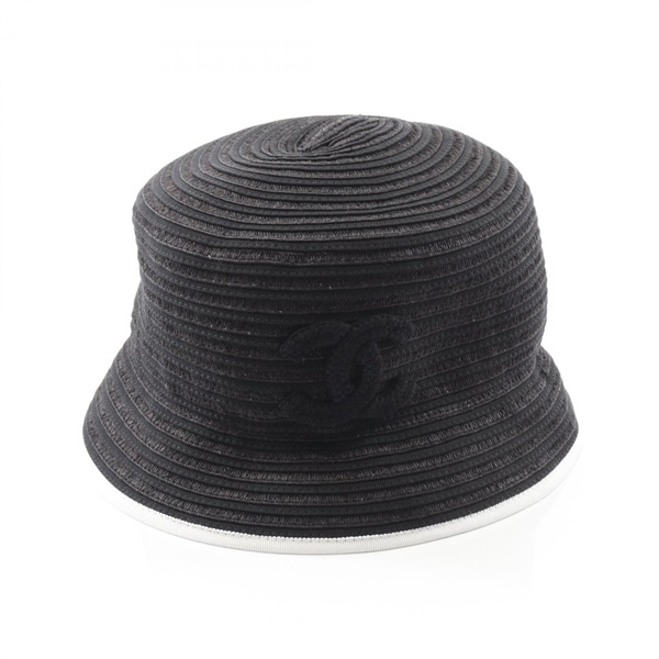 CHANEL COCO Mark hats bonnet 62cm Fabric Black White Used Women