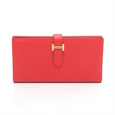 HERMES Bearn Soufflet Bifold long wallet purse X Epsom Rouge tomate Used GHW