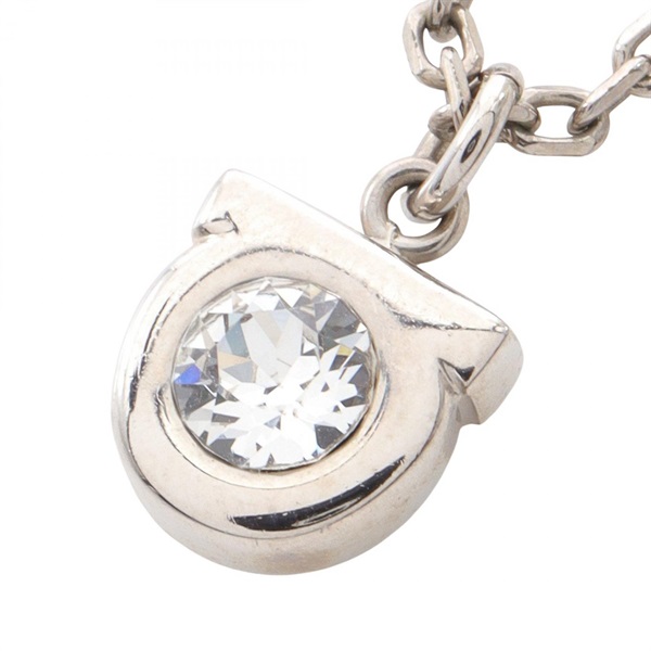 Salvatore Ferragamo Gancini Necklace Pendant Stainless Steel Rhinestone Used