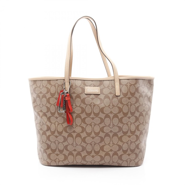 COACH Park Metro Signature Tote Shoulder Bag F27393 canvas leather Beige Used